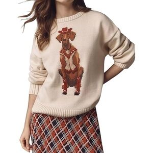 NWT Anthropologie Porridge Western Jolene Dog Pullover Sweater Size Small